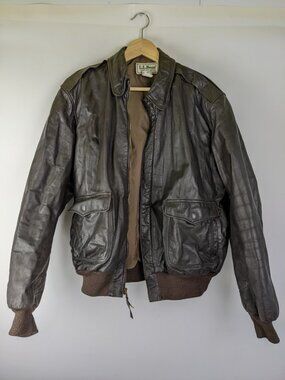 Vintage LL Bean Goatskin Leather Jacket Bomber Men’s 46 Long Brown A2